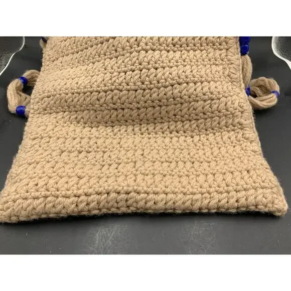 Vintage 70s Handmade Tan Crochet Boho w/Tassels Shoulder Bag Purse Fully Lined! - Picture 7 of 7